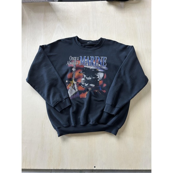 Source Unknown Other - Vintage 90s Marine Corps Sweatshirt Mens XL Black Skull Graphic Crewneck